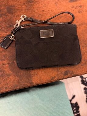 Coach Black Signature Canvas Wristlet with Leather Strap